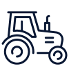 Simple black line drawing of a tractor with large rear wheels and smaller front wheels, shown from the side. The tractor has a cab and exhaust pipe, reminiscent of the work vehicles you might see at Bear Lake auto repair shops, and is illustrated on a light background.